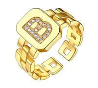 Bestyle Damen Verstellbarer Offener Ring A-Z 26 Buchstaben Ring Mit Steine Gold Kupfer