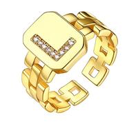 Bestyle Damen Verstellbarer Offener Ring A-Z 26 Buchstaben Ring Mit Steine Gold Kupfer