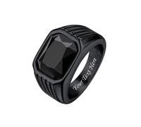 Bestyle Edelstahl Bandring Schwarz Mit Onyx Stein - Herren Siegelring Mit Gravur, Edelstein Biker Ring für Männer, Daumen Pinky Ring Personalisierter Schmuck Größe 54