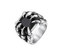 Bestyle Edelstahl Herren Ring mit Stein Schwarz Gothic Biker Bandring Dragon Claw Retro Ring Synthetischer Achat Männlicher Ring Schmuck Siegelring, Silber, Ringgröße 62