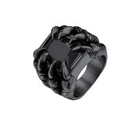 Bestyle Edelstahl Herren Ring mit Stein Schwarz Gothic Biker Bandring Dragon Claw Retro Ring Synthetischer Achat Männlicher Ring Schmuck Siegelring, Schwarz, Ringgröße 62