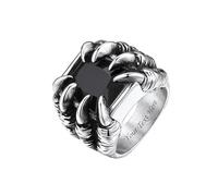 Bestyle Edelstahl Herren Ring mit Stein Schwarz Gothic Biker Bandring mit Gravur Dragon Claw Retro Ring Synthetischer Achat Männlicher Ring Schmuck Siegelring, Silber, Ringgröße 62