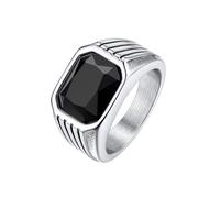 Bestyle Herren Bandring Schwarzer Onyx Edelstahlbandring Synthetischer Edelstein Fingerring Biker Ring für Männer, Daumen Pinky Ring Mens Fashion Ring Schmuck Größe 60, Silber
