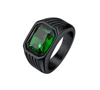 Bestyle Herren Edelstein Ring aus Edelstahl mit Zirkonia Männer 10 * 12mm Smaragd Stein Bandring Siegelring Retro Gothic-Ring, Schwarz, Größe 70