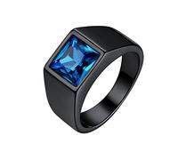 Bestyle Herren Ring Blauer Saphir 8 * 8mm Quadrat Schliff Edelstein Bandring Männer Gothic-Ring Siegelring Fingerring für Papa Vater,Schwarz,Größe 67