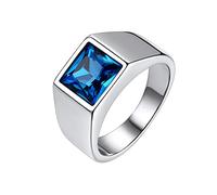 Bestyle Herren Ring Blauer Saphir 8 * 8mm Quadrat Schliff Edelstein Bandring Männer Gothic-Ring Siegelring Fingerring für Papa Vater,Silber,Größe 67
