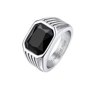 Bestyle Herren Ring Edelstahl mit Stein Bandring Schwarzer Onyx Biker Ring mit Gravur, Quadratische Achat Pinky Daumen Ring für Papa Vater Personalisierter Schmuck Geschenk, Größe 60, Silber
