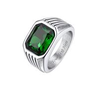Bestyle Herren Ring mit Grünem Stein Edelstahl Siegelring Smaragd Biker Ringe mit Gravur Männer Pinky Daumen Ring für Papa Vater Personalisierbarer Schmuck Geschenk, Größe 65, Silber