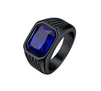 Bestyle Herren-Ring Mit Stein - Retro 10 * 12mm Quadrat Schliff Edelstein Blauer Saphir Band für Männer, Gothic Siegelring, Schwarz, Größe 72