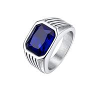 Bestyle Herren Ringe 10 * 12mm Quadrat Schliff Edelstein Blauer Saphir Ring Bands Ring für Männer Gothic-Ring Siegelring Fingerring, Silber, Größe 67