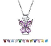 Bestyle Ketten für Damen 925 Sterling Silber Schmetterling Anhänger Geburtsstein Alexandrit Halskette Kristall Butterfly Necklace Juni Mondstein Kettenanhänger lila Stein Geschenk