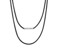 Bestyle Lederkette geflochten 2mm Herren Wachsschnur Kette 61cm lang Collier Halsreif Schwarze Halskette mit Edelstahl Verschluss Modernes Kautschukseil für Männer Jungen Frauen
