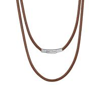 Bestyle Lederkette geflochten 3mm Herren Wachsschnur Kette 61cm lang Collier Halsreif Braune Halskette mit Edelstahl Hebelverschluss Modernes Kautschukseil für Männer Jungen Frauen