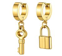Bestyle Schloss Schlüssel Ohrringe Damen Edelstahl Asymmetrische Ohrhänger Tropfenohrringe Guess Ohrringe Damen Gold Hängend Lang