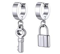 Bestyle Schloss Schlüssel Ohrringe Damen Edelstahl Asymmetrische Ohrhänger Tropfenohrringe Guess Ohrringe Damen Silber Hängend Lang