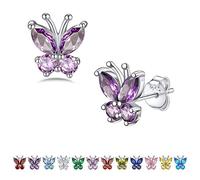 Bestyle Schmetterling Ohrringe Kinder Damen Mädchen Lila Schmetterling Kristall Ohrstecker 925 Sterling Silber Butterfly Earrings Geburtstag Geschenke für Mutter Ehefrau