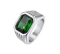 Bestyle Smaragd Siegelring für Herren 10 * 12mm Quadrat Schliff Edelstein Band Ring Männer Retro Gothic-Ring Edelstahl Ring Modeschmuck, Silber, Größe 57