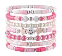 Besydec Schmuck, Heishi Surfer-Armband-Set, adrette Sachen, Charm-Perlenarmbänder, ästhetische Geschenke für Frauen, Medium, Silber, Tonperlen