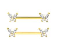 Besyvvin 2er Brustwarzenpiercing 14mm Gold Schmetterling Nippelring Brustpiercing Chirurgenstahl Piercing Brustwarze