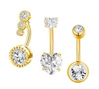 Besyvvin 3er Bauchnabelpiercing 10mm Chirurgenstahl Gold Piercing Bauchnabel Bauchpiercing Damen mit Herz Stein