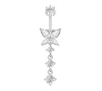 Besyvvin 925 Sterling Silber Bauchnabelpiercing 10mm mit Schmetterling Anhänger 14G Bauchpiercing Piercing Bauchnabel Ring Damen