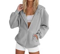 Betadog Damen-Kapuzenpullover mit Reißverschluss, langärmelig, übergroße Sweatshirts, Fleece, Y2K, Jackentaschen, Herbst-Outfits, modische Kleidung, GRAU, M