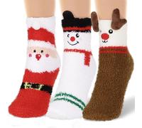 BETESSIN 3 Paar Weihnachtssocken Unisex Kinder 34-39 - Flauschige Socken Weihnachten - Adventskalender Socken - Weihnachtsstrümpfe Kuschelsocken Wintersocken für Damen und Kinder