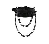 BETOY Breit Lederhalsband Halskette Herz Form Damen Leder Leder Choker Halsband Damen Choker Metall Ring Halsband Gotik Punk Rock Lederband Einstellbar Kragen O Form Anhänger Quaste - Schwarz