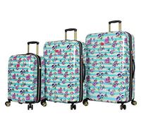 Betsey Johnson Designer Gepäckkollektion - erweiterbare 3-teilige Hartschalenkoffer, leicht, Reiseset beinhaltet 50,8 cm Handgepäck, 66 und 76,2 cm Karierter Koffer, Gestreifter Kolibri (Blau)