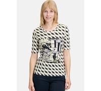 Kurzarmshirt BETTY BARCLAY "Damen Basic Shirt mit Print", Damen, Gr. 36, beige (beige, dunkelblau), Jersey, Obermaterial: 95% Viskose, 5% Elasthan., tailliert normal, Rundhals, Shirts (35413737-36) be