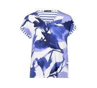 Kurzarmshirt BETTY BARCLAY "Damen mit Ringel", Damen, Gr. 46, weiß, blau, Jersey, Obermaterial: 95% Viskose, 5% Elasthan, loose fit normal, V-Ausschnitt, Shirts (71732945-46) weiß, blau