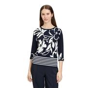Betty Barclay Damen Feinstrickpullover mit Blumenprint 40, Dunkelblau/Weiß