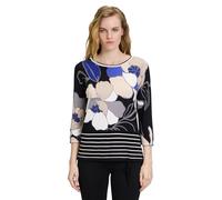 Strickpullover BETTY BARCLAY "Betty Barclay Feinstrickpullover mit Blumenprint" Gr. 38, schwarz (schwarz, blau) Damen Pullover (45390964-38) schwarz, blau