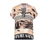 Longbluse mit Stehkragen Beige/Schwarz Damen