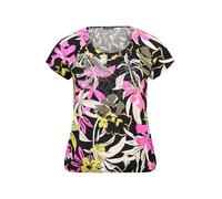 Kurzarmshirt BETTY BARCLAY "Betty Barclay Printshirt mit Gummizug", Damen, Gr. 42, schwarz (schwarz, khaki), Jersey, Obermaterial: 94% Polyester, 6% Elasthan., feminin, figurumspielend normal, Rundhal