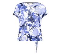 Kurzarmshirt BETTY BARCLAY "Damen mit Raffung", Damen, Gr. 48, blau (weiß, blau), Jersey, Obermaterial: 95% Viskose, 5% Elasthan, Basic, figurumspielend normal, Rundhals, Shirts (27601700-48) weiß, bl