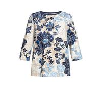 Sweatshirt BETTY BARCLAY "Damen mit Rippenstruktur", Damen, Gr. 38, beige, blau, Steppware, Obermaterial: 75% Viskose, 20% Polyester, 5% Elasthan, gerade normal, U-Boot-Ausschnitt, Sweatshirts Sweatsh