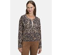 Sweatjacke BETTY BARCLAY "Damen Shirtjacke mit Rippenstruktur", Damen, Gr. 42, blau (dunkelblau, braun), Rippstrick, Obermaterial: 95% Baumwolle, 5% Elasthan., figurumspielend normal, Rundhals, Sweatj