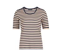 Kurzarmshirt BETTY BARCLAY "Damen mit Rippenstruktur", Damen, Gr. 42, beige, dunkelblau, Rippware, Obermaterial: 95% Baumwolle, 5% Elasthan, tailliert normal, Rundhals, Shirts (96322914-42) beige, dun