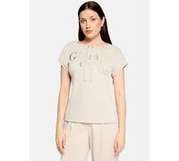 Kurzarmshirt BETTY BARCLAY "Damen mit Strass", Damen, Gr. 46, grau beige, Sweatware, Obermaterial: 55% Viskose, 39% Polyester, 6% Elasthan, loose fit normal, U-Boot-Ausschnitt, Shirts (88879918-46) gr