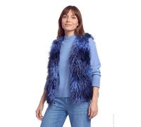 Plüschweste BETTY & CO "Damen mit Fransen", Damen, Gr. 40, blau (light blau, dunkelblau), Obermaterial: 100% Polyester. Futter: 100% Polyester, figurumspielend normal, V-Ausschnitt, Westen (48842812-4