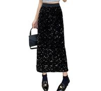BETYFUL Glitzerrock Damen Elegant Pailletten Rock Langer Fall Winter A Linien Rock Samt Elastische Hohe Taille Sparkle Split Maxi Rock Night Out Party Clubrock