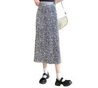 BETYFUL Glitzerrock Damen Elegant Pailletten Rock Langer Fall Winter A Linien Rock Samt Elastische Hohe Taille Sparkle Split Maxi Rock Night Out Party Clubrock