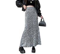 BETYFUL Pailletten Rock Damen Elegant Glitzerrock Langer Herbst Winter Fischschwanz Meerjungfrau Rock Samt Sparkle Maxi Rock Cocktail Ball Abendparty