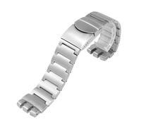BEUAOCK Edelstahl-Armband massiv 23 mm Silber Schwarz Kompatibel mit Swatch Herren Irony Big Size Uhrenarmband Faltschließe Armband Zubehör(Silver)