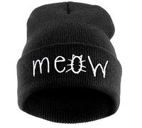 Beurio Slouchy Beanie Winter Knit Skull Hat für Damen Herren mit MIAU, Schwarz, Einheitsgröße