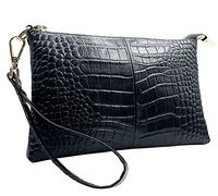 Beurlike Geldbörse aus Leder mit Handgelenk, Clutch, für Damen, kleine Umhängetaschen, Krokodil Schwarz, 9.25" x 5.7" x 0.9", modisch