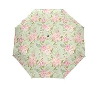 BEUSS Blumen Aquarell Rot Regenschirm Auf-Zu Automatik Taschenschirm Winddichter Umbrella Klein Leicht Schirm Kompakt Schirme für Jungen Mädchen Reise Strand Frauen