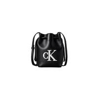 Beuteltasche CALVIN KLEIN "BOLD CK MINI BUCKET CROSSBODY", Damen, Gr. B/H/T: 12cm x 18cm x 9cm, schwarz (schwarz, weiß), Lederimitat, Taschen Beuteltasche, Mini Bag, Beutel Bag, Kordelzug, CK-Logo (75
