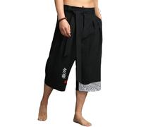 Bewellan Japanische Kimono-Traditionelle Hose für Herren, asiatische Kleidung, Badehose, lässig, locker, männlich, japanischer Stil, Leinen, kurze Hose, Schwarz, 4XL, Gewicht 9095 kg